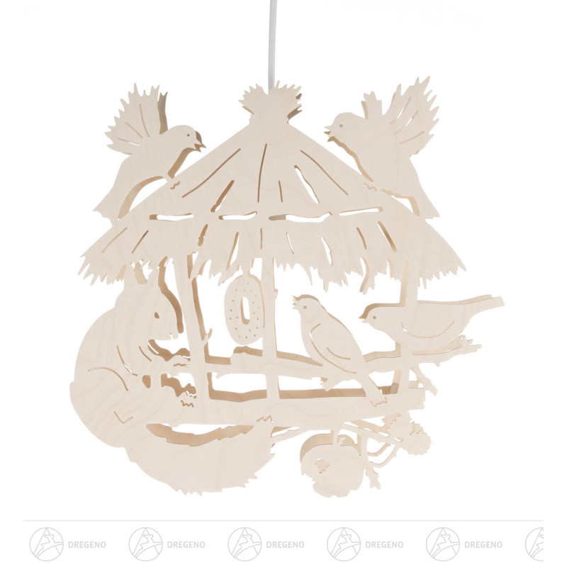 Fensterbild Vogelhaus mit Eichhörnchen, elektr. Beleuchtung 31cm