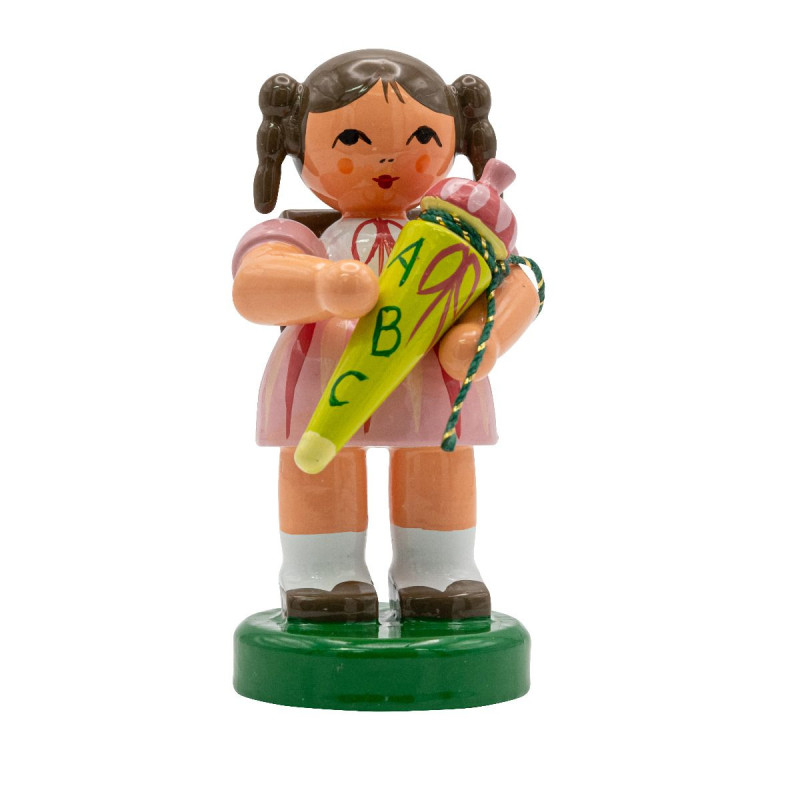 Schulanfänger Mädchen mit Zuckertüte und Ranzen 6cm