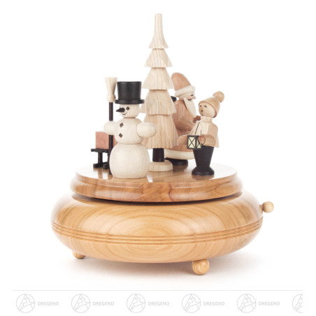 Spieldose mit Schneemann, Weihnachtsmann, Schlitten und Kind Melodie: Am Weihnachtsbaum