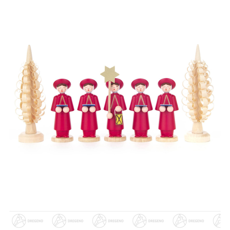 Kurrendefiguren rot mit Spanbäumchen (7) 9cm