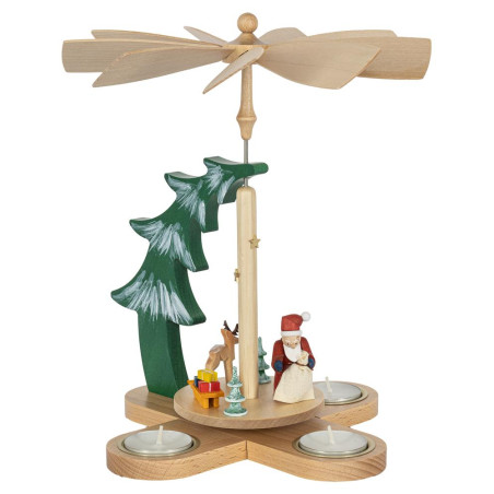 Tannenpyramide Weihnachtsmann mit Rentier für Teelichte 27cm