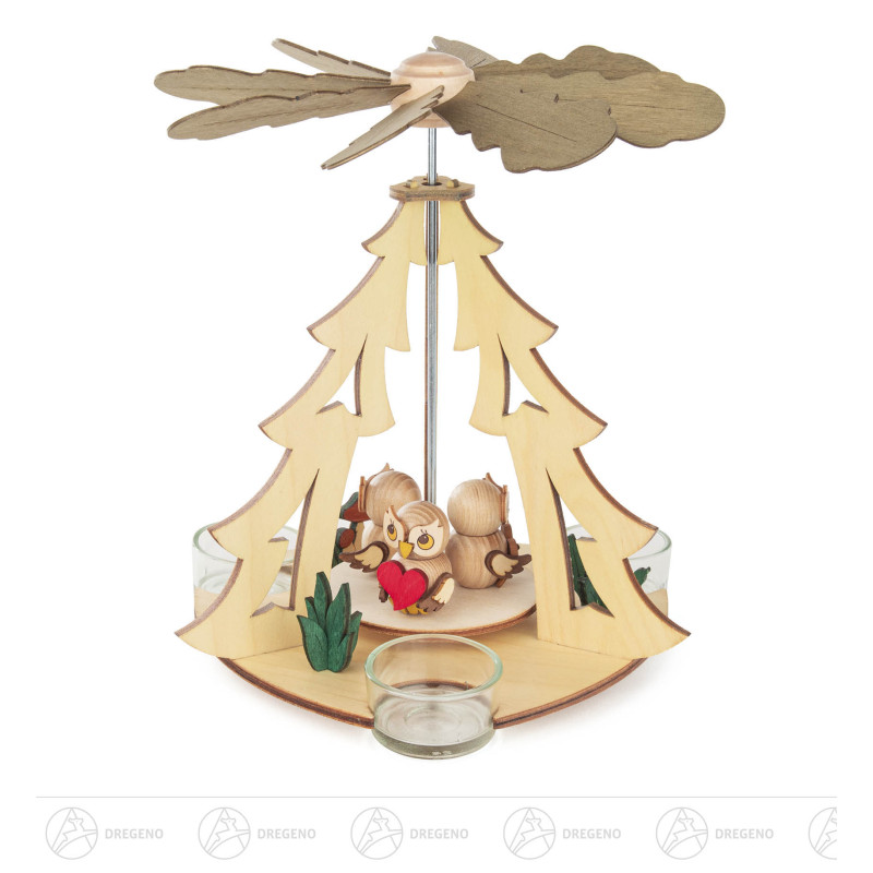 Pyramide mit 3 Eulenkindern für Teelichte