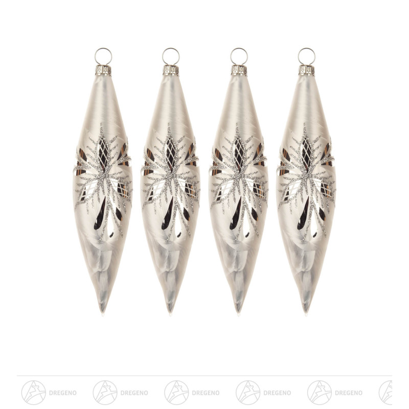 Thüringer Christbaumschmuck Olive 14cm eisweiß Waffelmuster silber 4