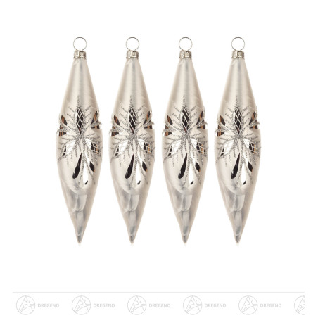 Thüringer Christbaumschmuck Olive 14cm eisweiß Waffelmuster silber 4