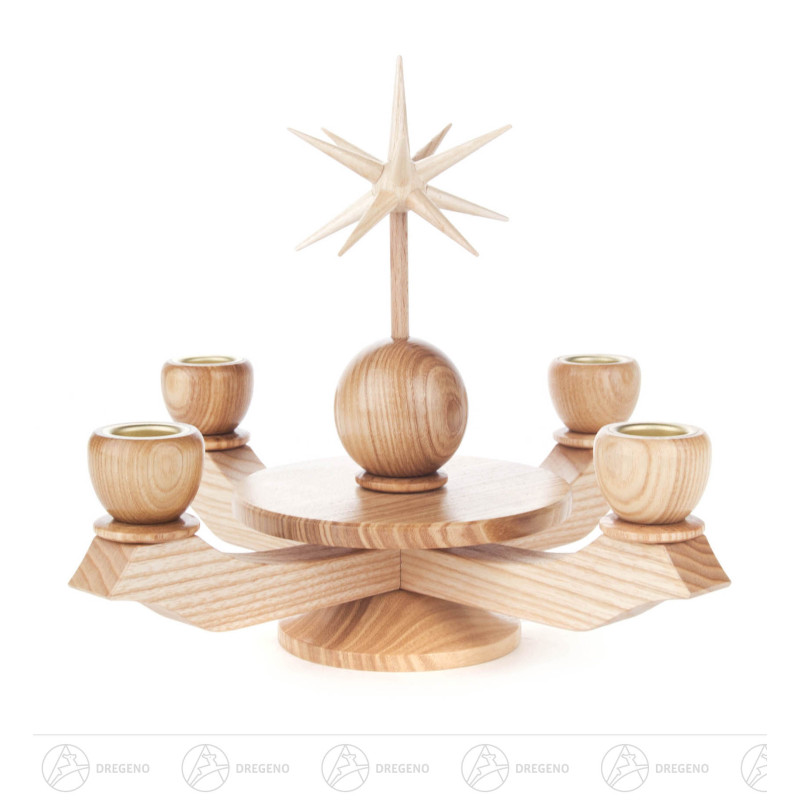 Adventsleuchter mit Stern und Scheibe natur für Kerzen d20mm