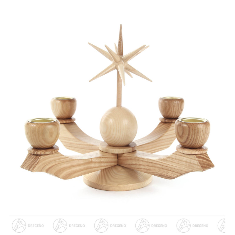 Adventsleuchter klein mit Stern, natur, für Kerzen d20mm 19x18cm