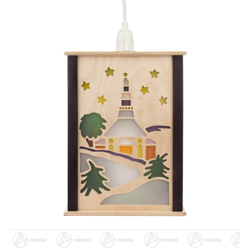 Fensterlaterne Seiffener Kirche und Lichterengel 27cm