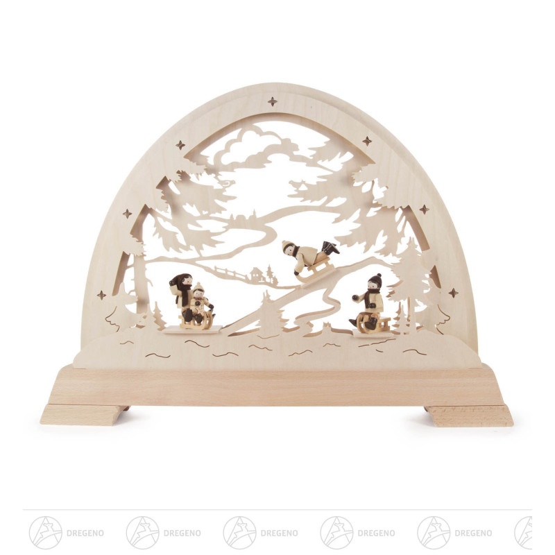 Rundbogen Rodelberg mit Figuren elektr.Beleuchtung / LED Band 36x49cm