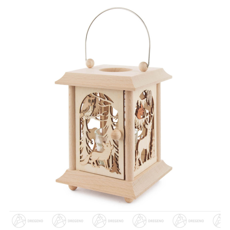 Tischlaterne Waldtiere mit Glaseinsatz für Teelicht oder Votivkerze 17cm