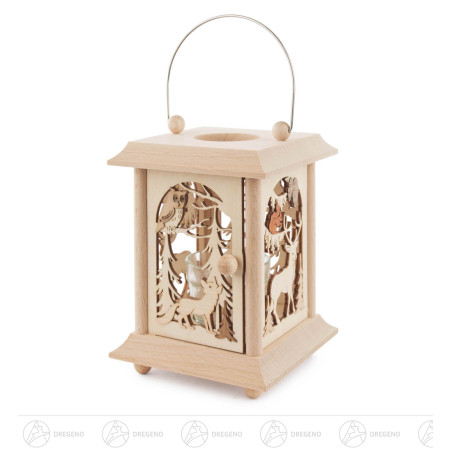 Tischlaterne Waldtiere mit Glaseinsatz für Teelicht oder Votivkerze 17cm