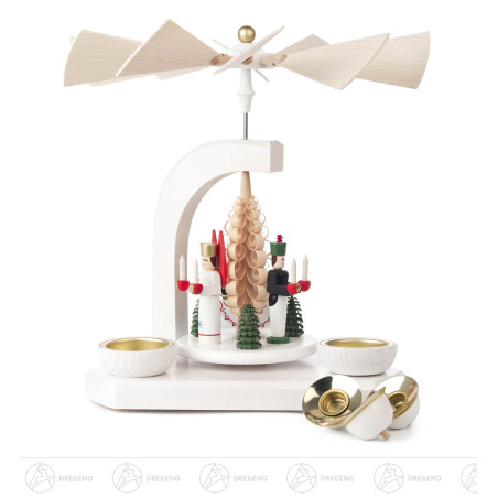 Pyramide mit Engel, Bergmann und Reiterlein farbig, für Kerzen d14mm oder Teelichte