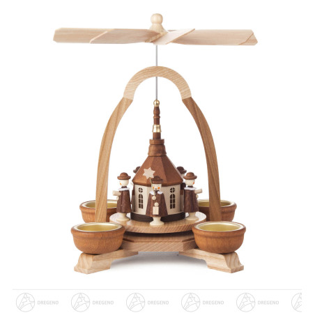 Pyramide mit Seiffener Kirche und Kurrende, für Teelichte