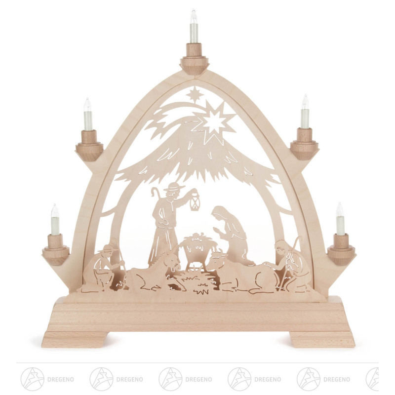 Gotischer Bogen mit Christi Geburt, elektrisch beleuchtet