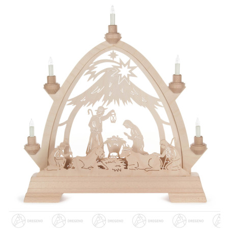 Gotischer Bogen mit Christi Geburt, elektrisch beleuchtet