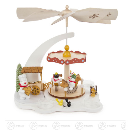 Pyramide weiß Schneemann-Karussell, für Teelichte -exklusiv-