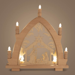 LED-Leuchterbogen Krippe natur mit Innenbeleuchtung im Sockel 43x42cm