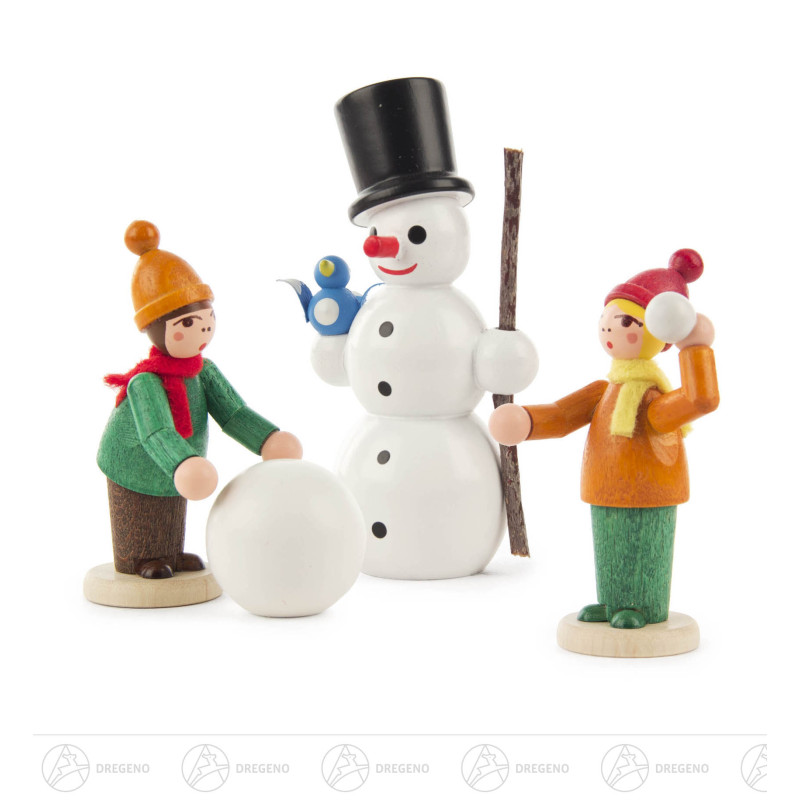 Winterkinder farbig lasiert mit Schneemann (3)