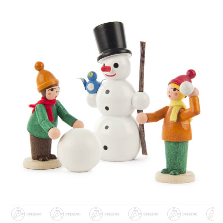 Winterkinder farbig lasiert mit Schneemann (3)