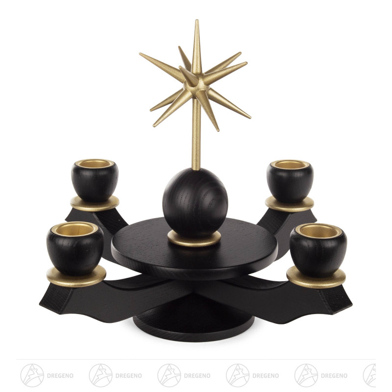 Adventsleuchter Esche mit Stern schwarz für Wachskerzen D220mm 19x 18