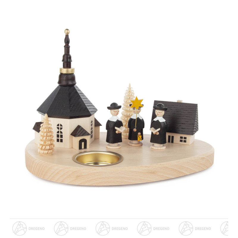 Teelichthalter mit Seiffener Kirche und Kurrende