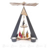 Pyramide mit Christi Geburt grau und farbigen Figuren, 2-stöckig, für Teelichte