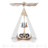 Pyramide mit Dorf Seiffen, Kurrende- und Laternenkindern weiß, 2-stöckig, für Teelichte