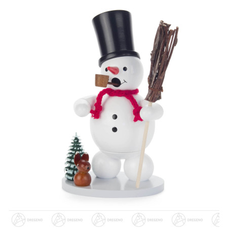Räuchermann Schneemann mit Zylinderhut, Baum und Hase
