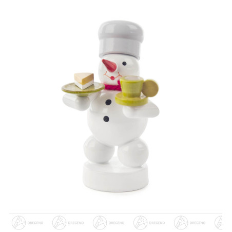 Schneemann Bäcker mit Kaffee und Kuchen 8cm