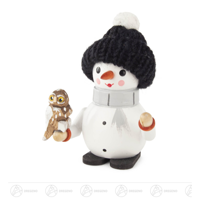 Schneemann Hugo mit Eule 8cm