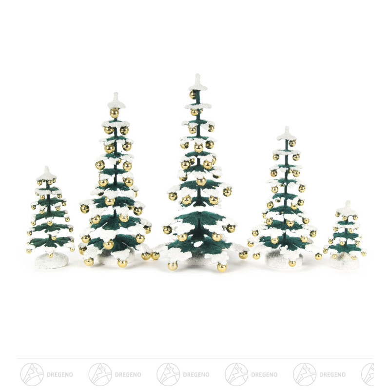 Tannenbäume mit Goldkugeln, 5,5/8/12/14/15cm (5)