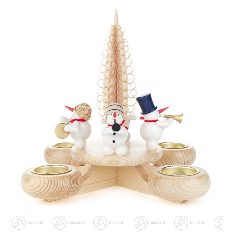 Adventsleuchter mit Schneemännern und Spanbaum, natur-weiß, für Teelichte