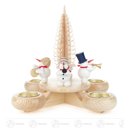 Adventsleuchter mit Schneemännern und Spanbaum, natur-weiß, für Teelichte