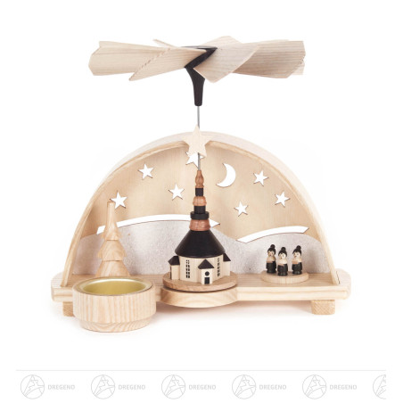 Pyramidenschwibbogen klein mit Seiffener Kirche und Kurrende, für Teelicht