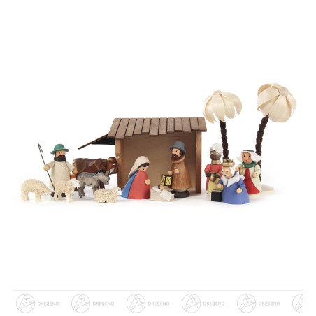 Weihnachtskrippe mit Stall, farbig (15)