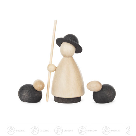 Schäfer mit 2 Schafen natur/anthrazit 7cm