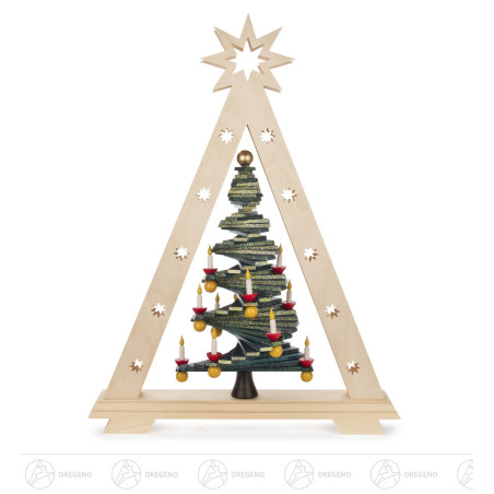 Schwibbogenspitze Stufenbaum Goldeffekt mit LED-Beleuchtung (Input 100-240V) Dregeno Exklusiv-Artikel 48x36cm