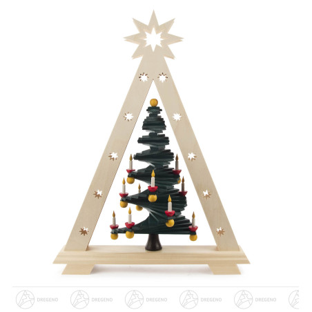 Schwibbogen Spitze-Stufenbaum mit LED-Beleuchtung (Input 100-240V) 48x36cm