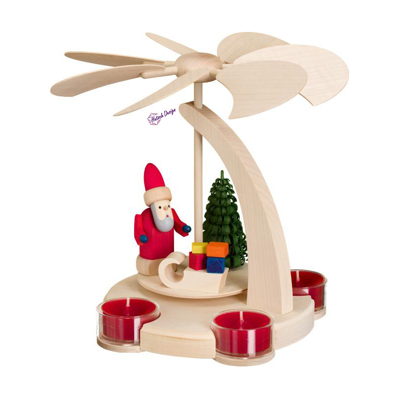Bogenpyramide klein, Weihnachtsmann mit Schlitten 18cm