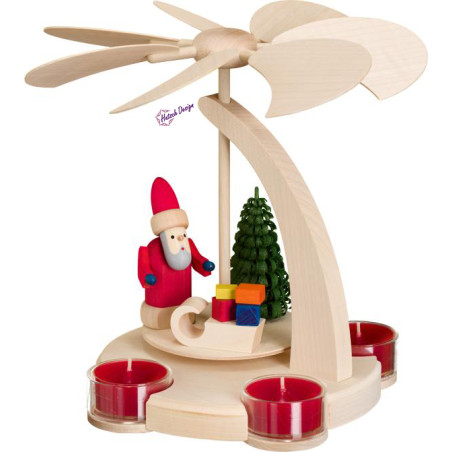 Bogenpyramide klein, Weihnachtsmann mit Schlitten 18cm