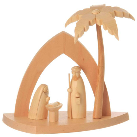 Bogenkrippe natur mit Heiliger Familie & Palme 14cm