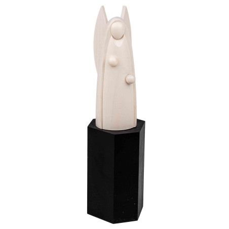 Segens-Engel weiß lasiert auf schwarzem Sockel 22cm