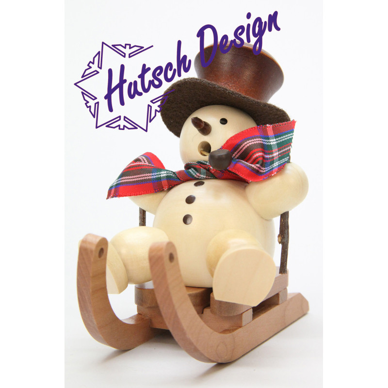 Räuchermann Schneemann auf Schlitten natur  10,5 cm