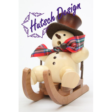 Räuchermann Schneemann auf Schlitten natur  10,5 cm