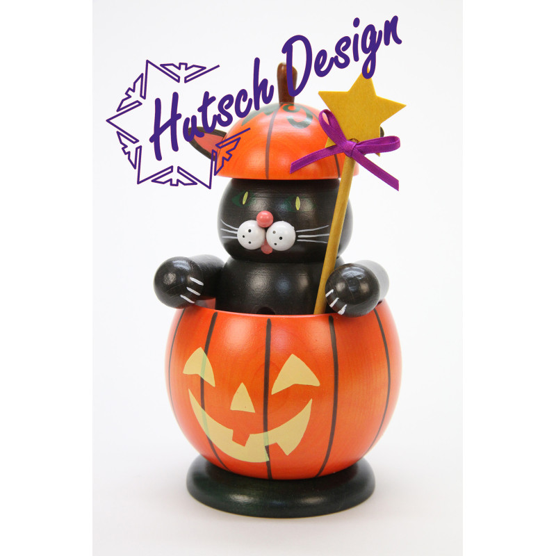 Räuchermann Katze im Kürbis  16,5 cm