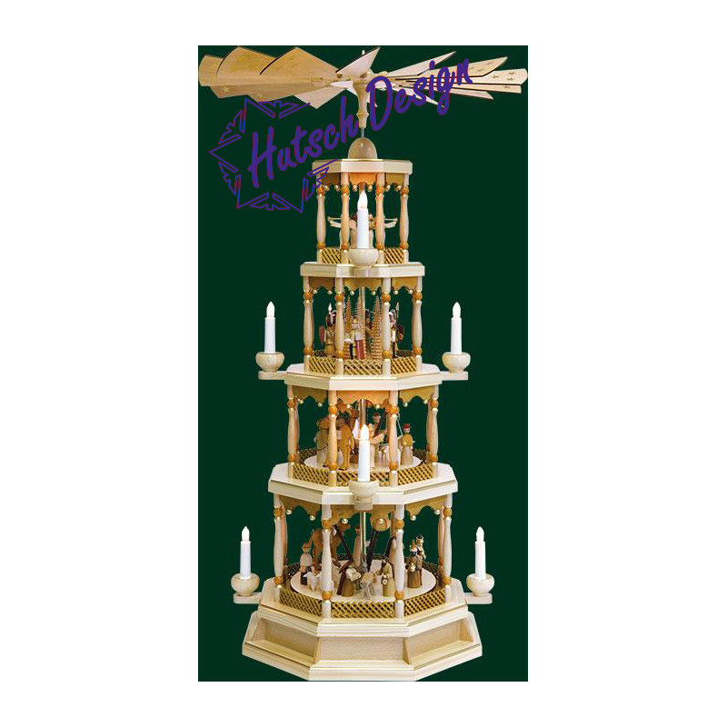 Pyramide Chr. Geburt 4-st. natur, el. bel. u. betr.,22er Spw.St.N.  100 cm