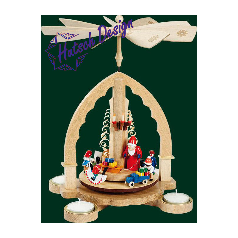 Pyramide Weihnachtsbescherung, natur, für Teelichte  27 cm