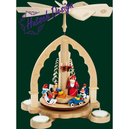 Pyramide Weihnachtsbescherung, natur, für Teelichte  27 cm