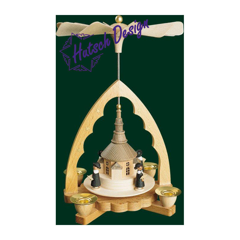 Pyramide Seiffener Kirche mit Kurrende, natur  19 cm