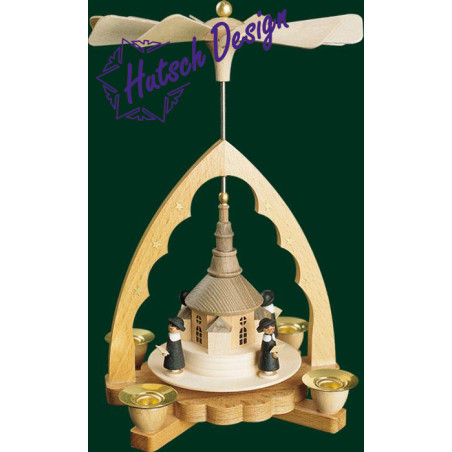 Pyramide Seiffener Kirche mit Kurrende, natur  19 cm