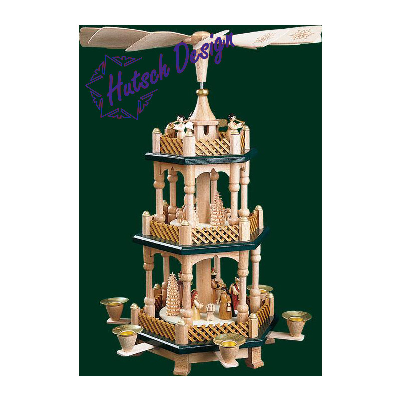 Pyramide Christi Geburt 2-st., natur, grüne Böden  40 cm